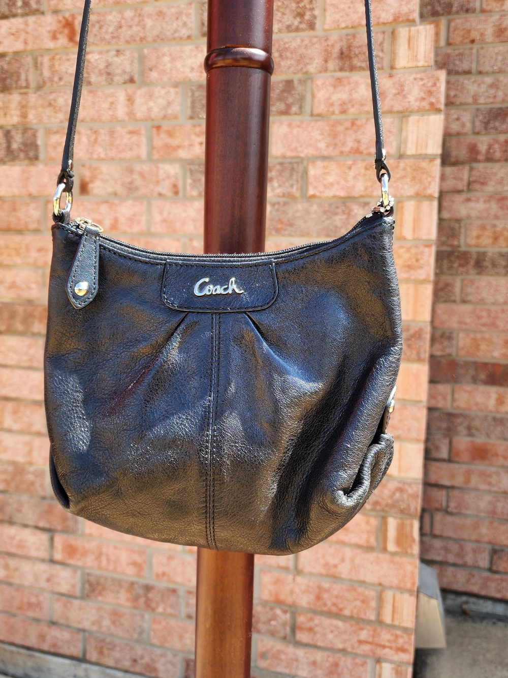 Coach Black Leather Shoulder Bag with Silver Hardware